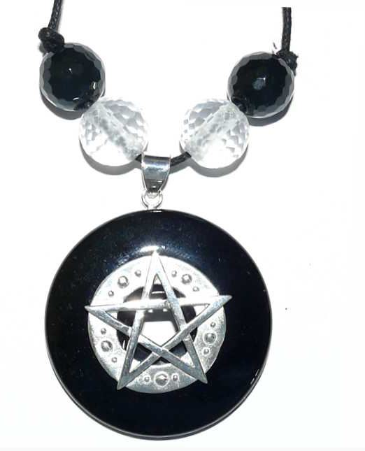 Hexen Amulett mit Pentagramm & Onyx-Pi-Scheibe
